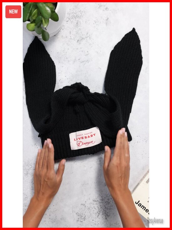 Knit Bunny Ears Beanie Hat - Fluffy Winter Cap Warm Crochet Skull Cap